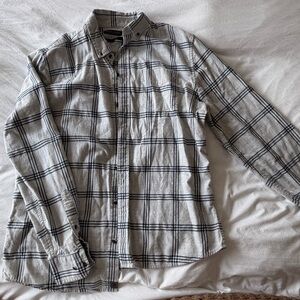 Banana Republic Gray & Navy Plaid Flannel Shirt